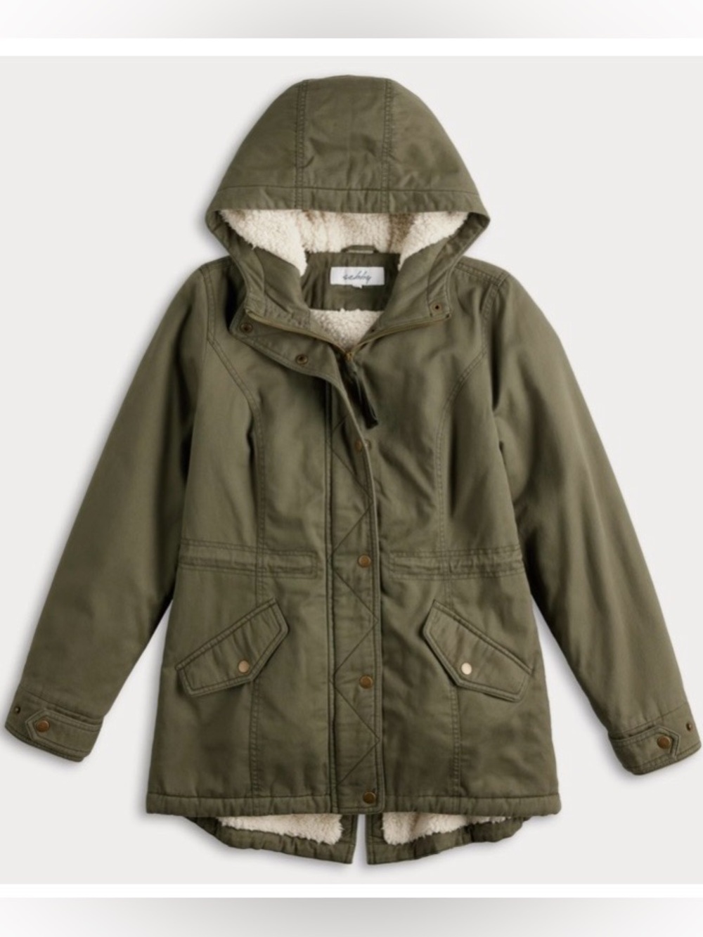 Sebby Cozy Faux Fur Lined Parka Cotton Twill Olive Green Jacket Fall Coat